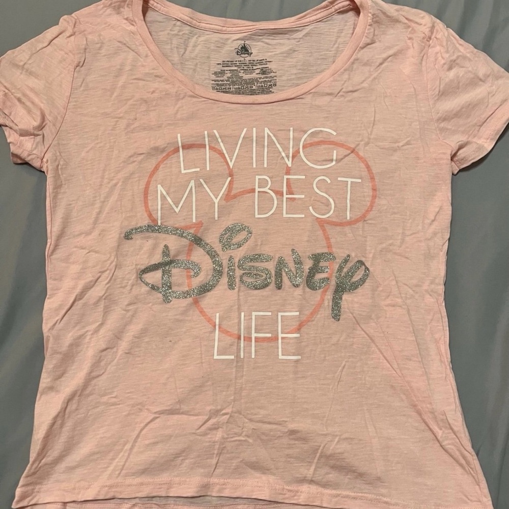 Pink “Living My Best Disney Life” T-Shirt – Disney Parks Glitter Logo Tee